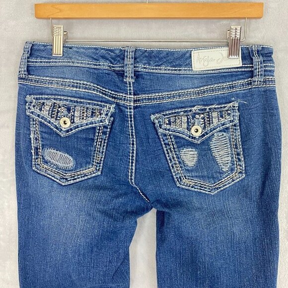 Ariya Bootcut Jeans Juniors' 7 Embroidered Denim Whiskered Rodeo Cowgirl Western - Picture 15 of 16